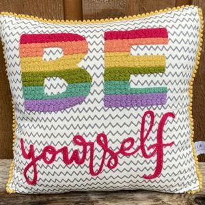 Bella Lux BE YOURSELF decorative embroidered rainbow throw pillow